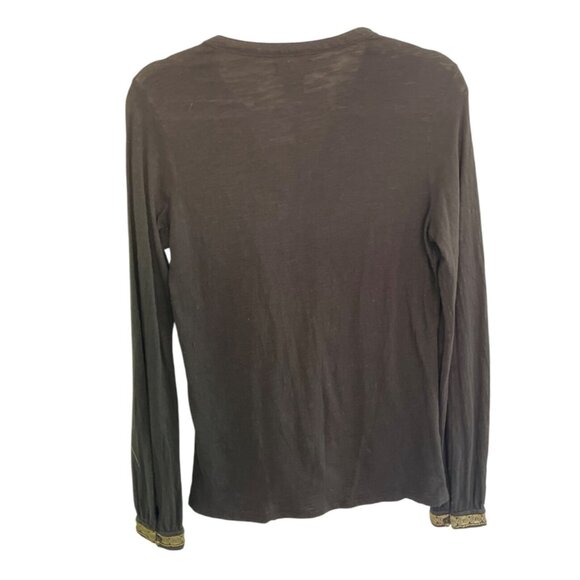 Lucky Brand Tunic Black Gold Beaded Embroidered Size S Cotton India - Picture 7 of 12